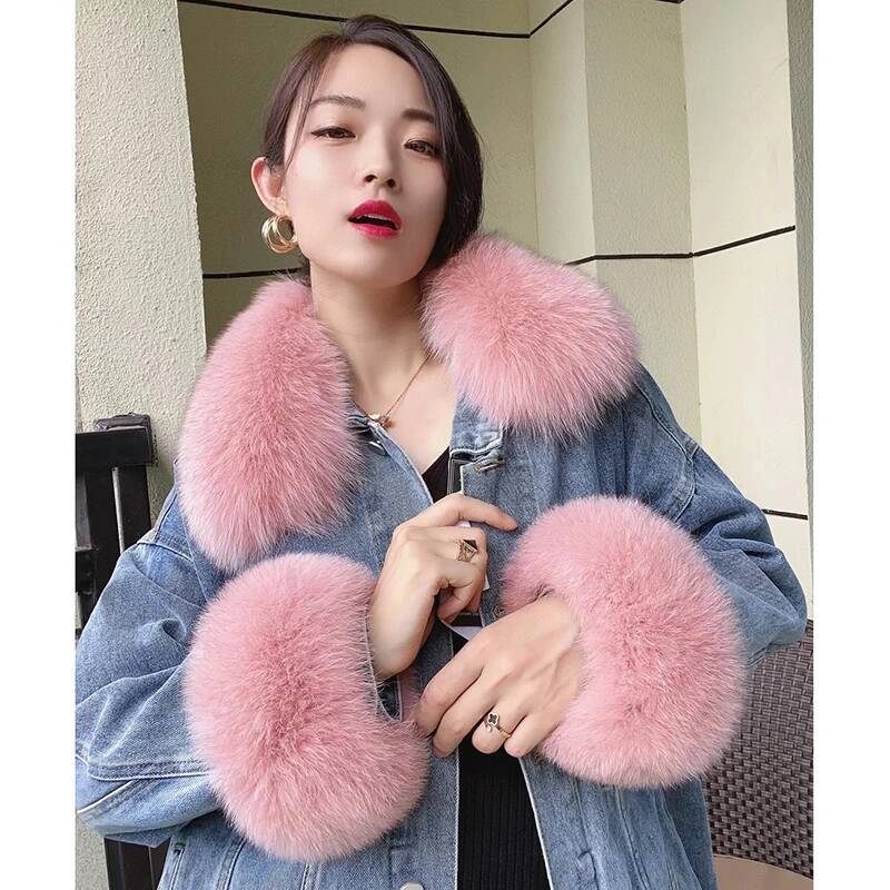 100% Real Fox Fur Collar Winte - Winter Clothing Pk review and price
