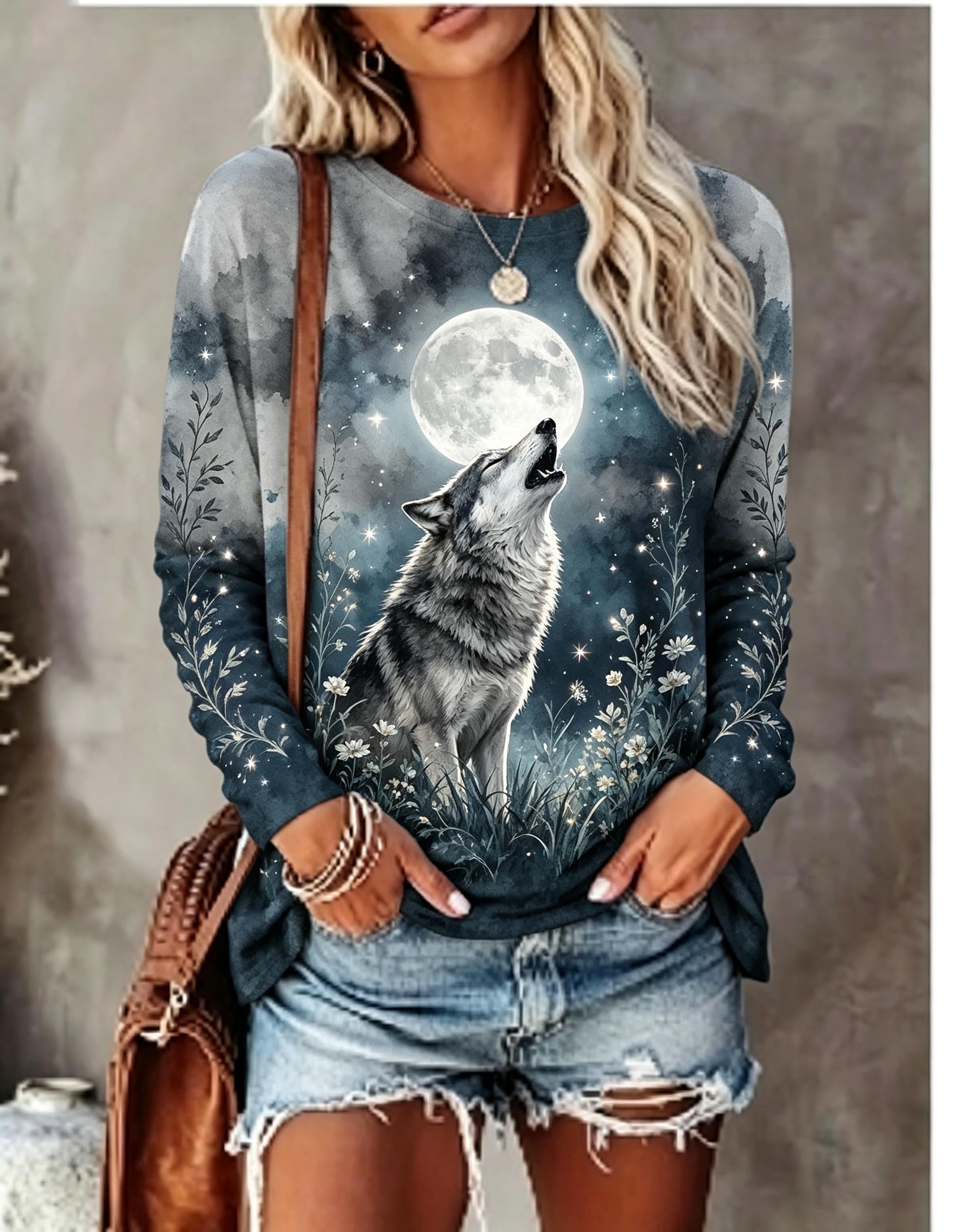 Women Long Sleeve T Shirt Howl - Winter Clothing For Women review and price