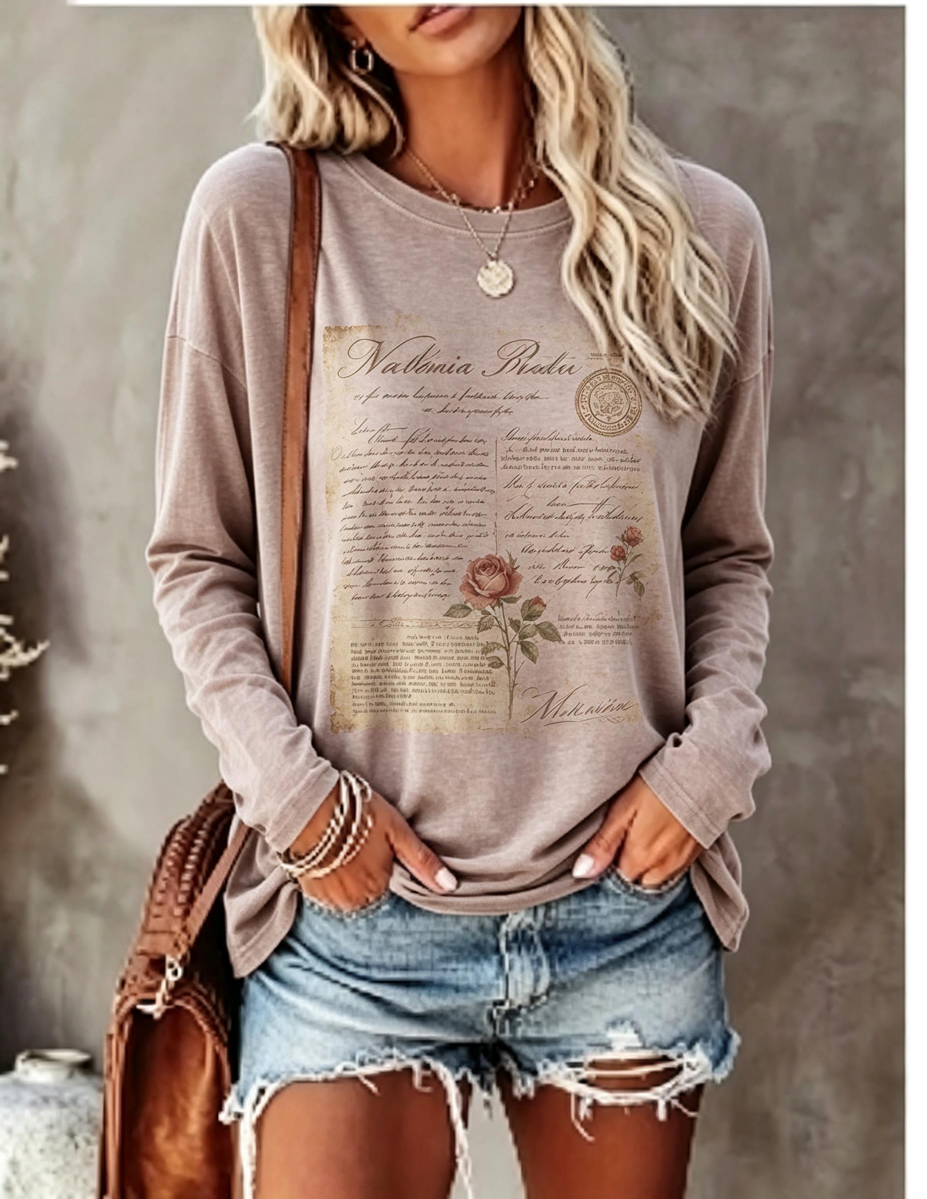Women Long Sleeve T Shirt Vint - Winter Clothing For Women review and price